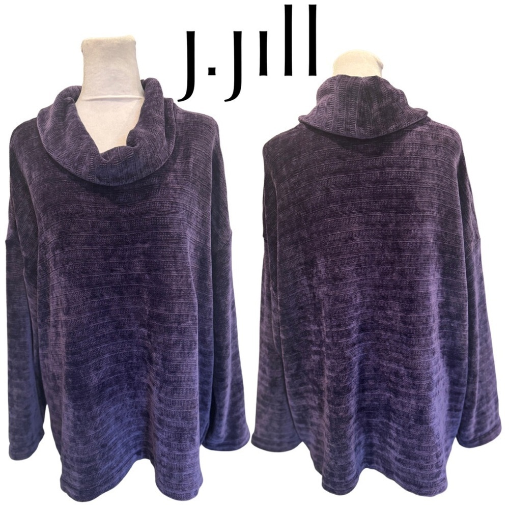 J. Jill Purple Pull Over Long Sleeve Sweater Large Heavy Weight Cowl Neck